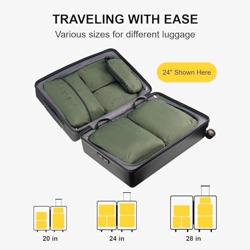 LEVEL8 Luminous 24 Inch Checked Luggage with 6 Set Packing Cubes