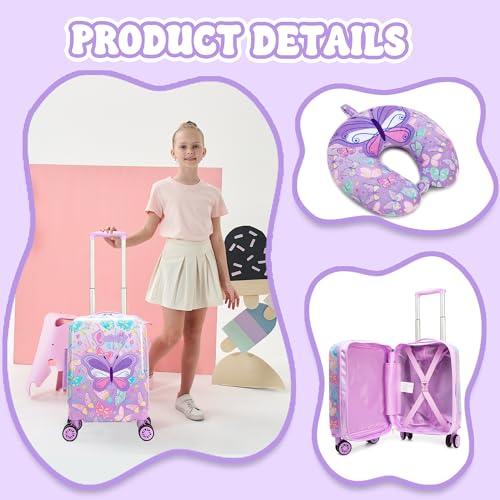 Inprof Kid’s Luggage Set 5 Piece Suitcase Set 16’’ Hardside Luggage with Spinner Wheels Girls Carry on Toddler Travel Rolling Suitcase Carry on Luggage Airline Approved
