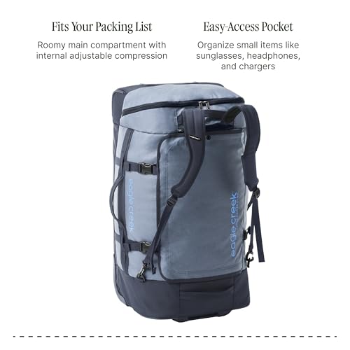Eagle Creek Cargo Hauler XT Wheeled Duffel - Wheeled Backpack Duffel - Deployable Backpack Straps - Lockable U-Lid & Easy Access Compartment - 29" - Glacier Blue
