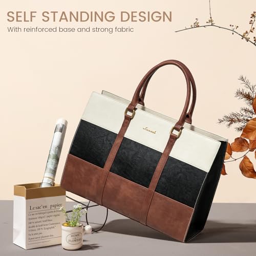 LOVEVOOK Laptop Bag for Women, 15.6 Inch Work Bags for Women, Vintage Leather Laptop Tote Bag, Waterproof Computer Bags with Clutch Purse, Large Capacity Briefcase, Business Office Handbag for Work