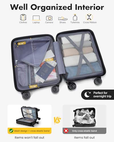 Lekesky 16 Inch Underseat Carry On Luggage Airline Approved, Small Hard Shell Suitcase with TSA Lock Spinner Wheels, Lightweight Personal Item Carry-On for Travel, Black