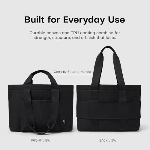 July Everyday Large Tote Bag for Women with Laptop Sleeve, Pass-Through Band, Luggage Sleeve, Drink Bottle Holder, Simple Modern Tote Bag for Travel, Work, Commute & Daily Use - 22L - Black