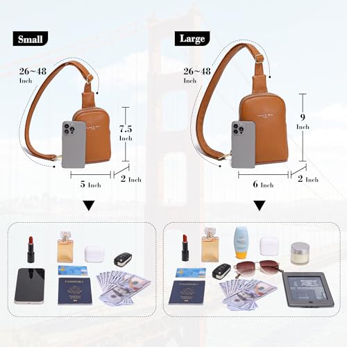 INICAT Women's Small Sling Bag, Lightweight Everyday Vegan Leather Crossbody Purse for Daily Essentials and Travel Light(Brown)