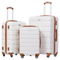 Coolife Luggage 3 Piece Set, Lightweight Durable Hardshell Suitcase set with 360° Spinner Wheels, TSA-approved Lock, Checked Family Travel Luggage sets, 20/24/28 Inch, Apricot White