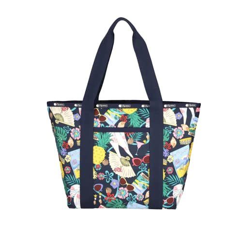 LeSportsac Summertime Things Everyday Zip Tote Handbag/Travel Bag, Style 3867/Color E624, Whimsical Summertime Motifs: Seashells, Beaches, Flamingos, Sunglasses, Cocktails, Pineapples & more