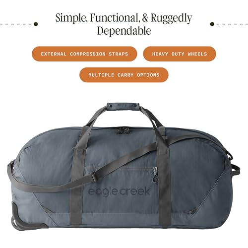 Eagle Creek No Matter What Rolling Duffel - Durable Rolling Bag for Travel - Adjustable Shoulder Strap - Heavy Duty Wheels - Lockable Zippers - Multiple Carry Options - 130L - Smoke