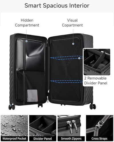 LUGGEX Trunk Luggage,KVT Expandable PC Hard Shell Large Checked 30 Inch Suitcase with Shock - Absorbing Wheels & TSA Lock(EX-Pro,Black,30 inch,115L - 125L)