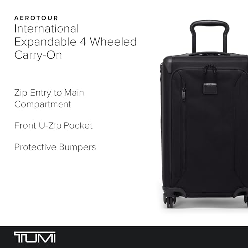 TUMI - Aerotour 4 Wheel Expandable Luggage - Men's and Women's Lightweight Business and Leisure Travel Suitcase - 21.75" Expandable Carry-On, Black