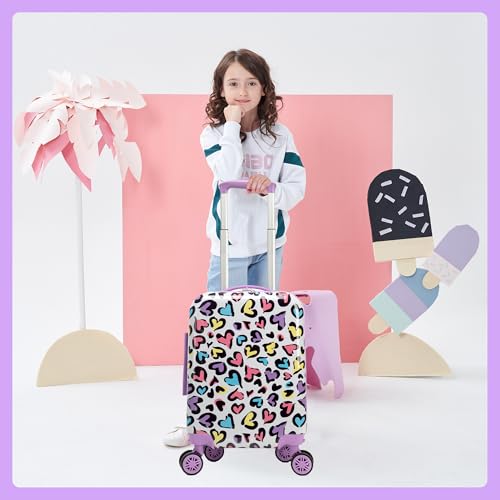 Inprof Kids Luggage with Spinner Wheels Carry on Suitcases for Girls 2 Piece Luggage Sets 16" Toddler Suitcase for Kids Rolling Suitcase Airline Approved (Bainbow Leopard)