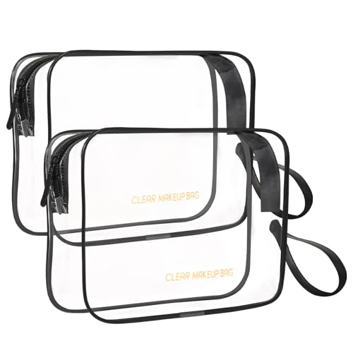 Icramsy Clear Makeup Bag,2 Pack TSA Approved Toiletry Bag Travel Toiletry Bag Hanging Makeup Cosmetic bag for Women Men (Black).