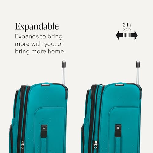 SWISSGEAR Sion Softside Expandable Spinner Luggage Durable Lightweight Travel Suitcase, Teal, Checked-Medium