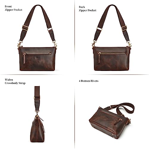 S-ZONE Leather Crossbody Bags for Women medium Designer Purses Trendy Shoulder handbags with Wide Strap