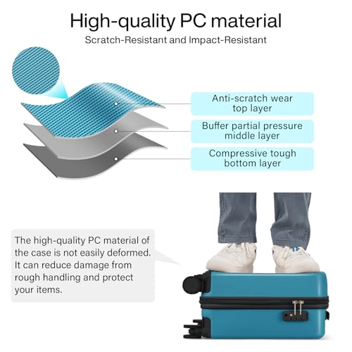 Hanke 16 Inch Underseat Carry On Luggage, Airline-Approved Hard Shell Small Suitcase with Spinner Wheels, Lightweight Tsa Lock Travel Luggage for Short Trips(Caribbean Blue)