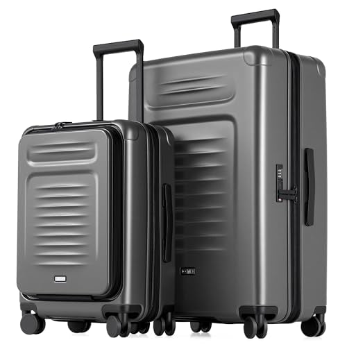 Coolife Luggage Sets Checked Suitcases - 2 Piece, Travel Carry on with Spinner Wheels, Expandable Hardside Large Suitcase with TSA Lock,20+29 Inch Grey