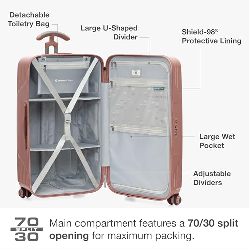 Traveler's Choice Ultimax II Polycarbonate Hardside Luggage with Spinner Wheels, Rose Pink, 28-Inch Medium Trunk