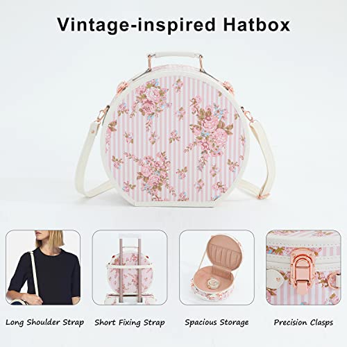 7998 3 Piece Vintage Suitcase Set Women Cute Carry on Luggage with Hat Box Cosmetic Case (pink floral, 26"+20"+12")
