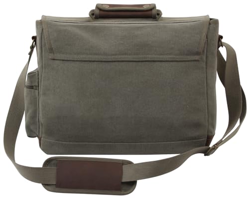 Rothco Vintage Canvas Pathfinder Laptop Bag with Leather Accents – Crossbody Travel Messenger Bag