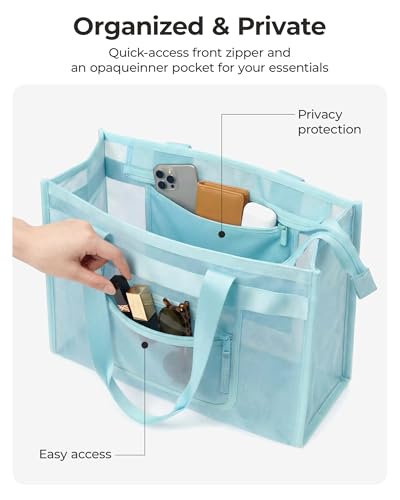 BAGSMART Mesh Beach Bag with Zipper Pocket, Large Beach Tote Bags for Women