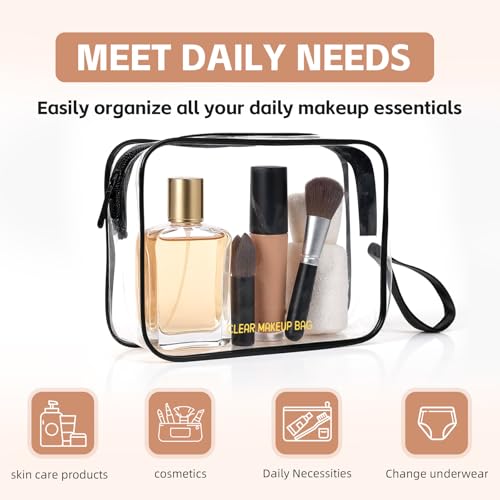 Icramsy Clear Makeup Bag,2 Pack TSA Approved Toiletry Bag Travel Toiletry Bag Hanging Makeup Cosmetic bag for Women Men (Black).