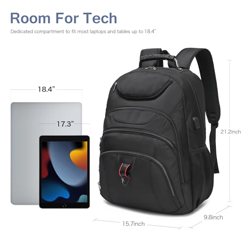 Extra Large Laptop Backpack for Men,37L Gaming Laptop Backpack,18.4Inch Travel Backpack with USB Charging Port, Business Flight Approved -Big Capacity Computer Bag College Bookbag, Black Black