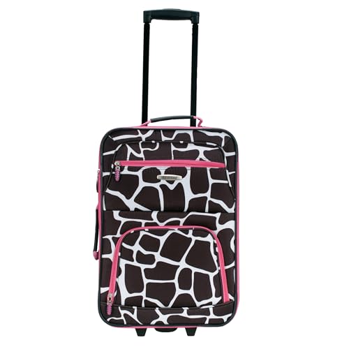 Rockland Fashion Softside 2 Piece Luggage Set, Expandable, (14" Tote/19" Upright), Pink Giraffe