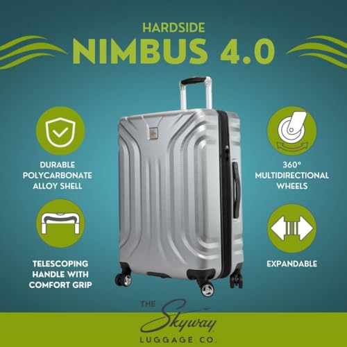 SKYWAY Nimbus 4.0 Hardside Spinner Luggage (Shiny Silver, Checked-Medium 24-Inch) (49M-20)