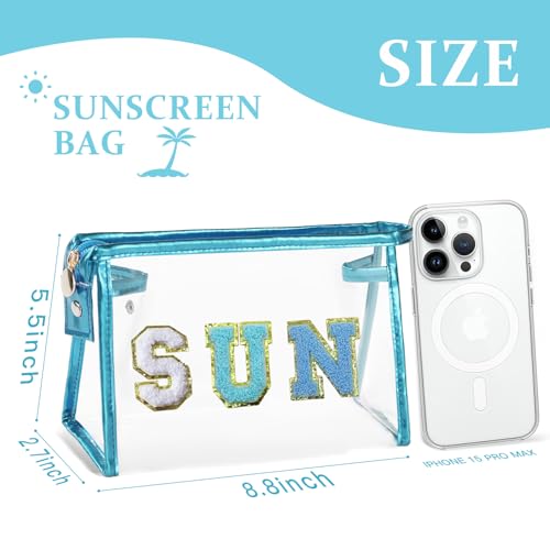 COSHAYSOO Clear Sunscreen Makeup Bag Beach Vacation Essentials Waterproof Summer Pool Must Have Accessories for Women Teen Girls Gifts, European Airplane Cruise Tropical Travel Toiletry Pouch Blue SUN