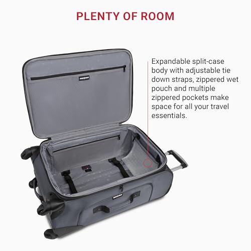 SWISSGEAR Sion Softside Expandable Spinner Luggage Durable Lightweight Travel Suitcase, Dark Grey, Checked-Medium