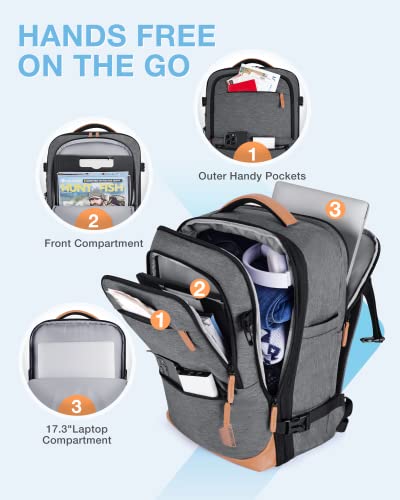 BAGSMART 37L Compression Travel Backpack, Expandable Carry On Backpack with Packing Cubes, Water Resistant Weekender Backpack Fits 17 Inch laptop, Luggage Daypack with Shoe Bag, Grey
