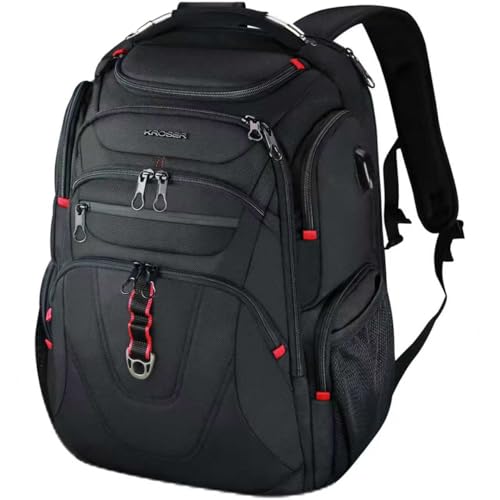KROSER TSA Friendly Travel Laptop Backpack 17.3 inch XL Computer Backpack Water-Repellent College Daypack Business Backpack with RFID Pockets & USB Port for Men/Women-Black