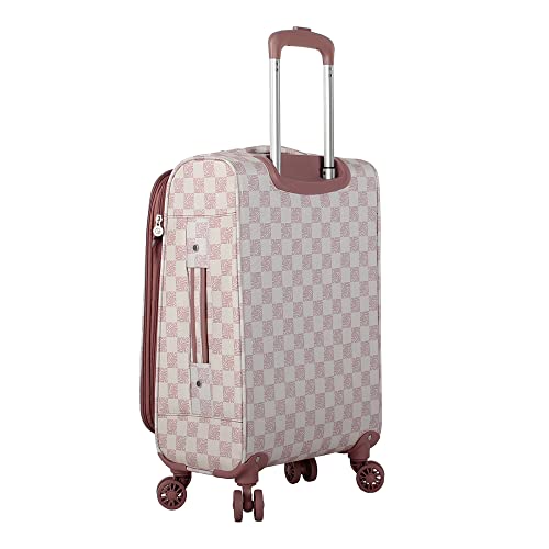 Steve Madden Designer Luggage Collection - Lightweight Softside Expandable Suitcase for Men & Women - Durable 20 Inch Carry On Bag with 4-Rolling Spinner Wheels (Chalet Pink, 20in)