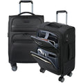 KROSER Softside Expandable Carry On Luggage with Front Business Pockets，20 Inch Suitcases with Spinner Wheels & Built-in TSA Lock, Durable Suitcase Rolling Luggage with USB Port, Black