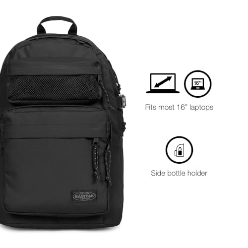 EASTPAK Double Pro – 32L Performance Backpack with 16" Laptop Sleeve, Dual Compartments, Security Pocket, Bottle Holder & Organizer, Black Denim