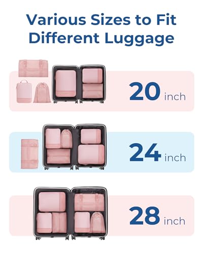 BAGSMART Hanging Compression Packing Cubes for Closet Organizers And Storage, 6 Set Suitcase Organizer Bags Set, Cruise Travel Essentials for Women, Latte Brown