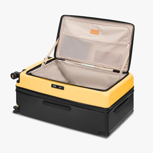 LEVEL8 Adventure Top Opening Luggage Airline Approved with Tsa Lock, 24 Inch Wide Handle Luggage with Spinner Wheels, Top Lid Opening Hardside Expandable Suitcases with Wheels, Yellowblack