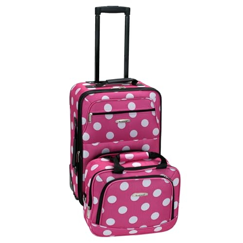 Rockland Fashion Softside 2 Piece Luggage Set, Expandable, (14" Tote/19" Upright), Pink Dot