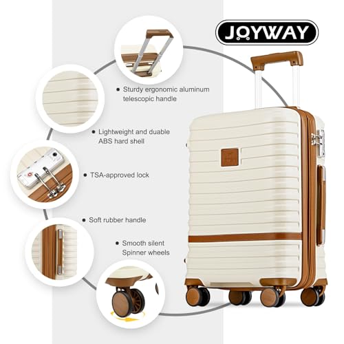 Joyway Expandable Carry on Luggage Sets Airline Approved Luggage Sets 3 Piece,Suitcases with Wheels, Lightweight ABS Hard Shell 20 Inch Suitcase with TSA Lock Spinner Wheels (Carry on luggage，White)