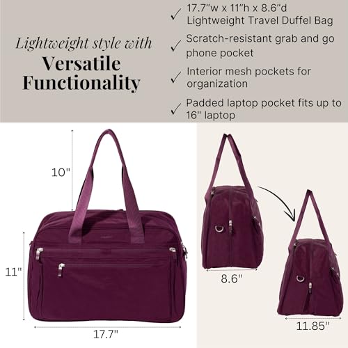 Baggallini Weekender Expandable Duffel - Lightweight 11x17 Inch Overnight Travel Bag