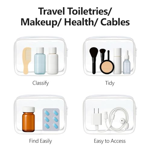 PACKISM TSA Approved Toiletry Bag - Clear Makeup Bag 3 Pack Medium, Metal Smooth Zipper Quart Size Bag for 3-1-1 Liquids, Travel Makeup Bag for Women Men, Airport Airline Compliant Bag, White