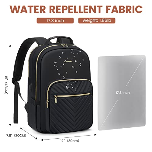 LOVEVOOK Laptop Backpack for Women 17.3 inch,Cute Womens Travel Backpack Purse,Professional Computer Bag,Waterproof Work Business College Teacher Bags Carry on Backpack with USB Port,Black
