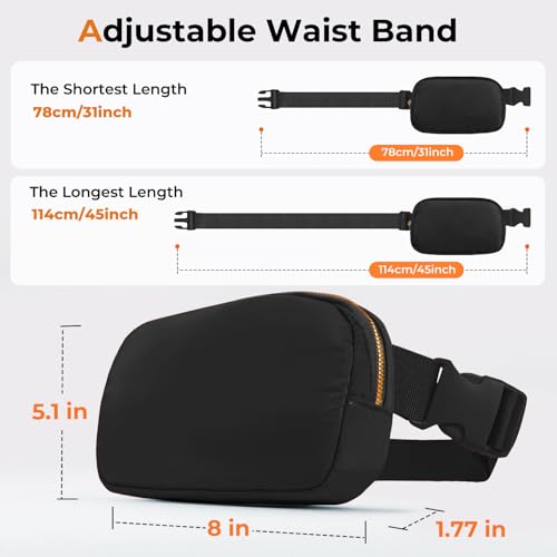 Cwualo Belt Bag Zipper Fanny Pack Crossbody Bags for Women,Fashion Waist Packs, Water Repellent Two Way wear with Adjustable Strap Gifts for Teenage Girls Women Men(Black)