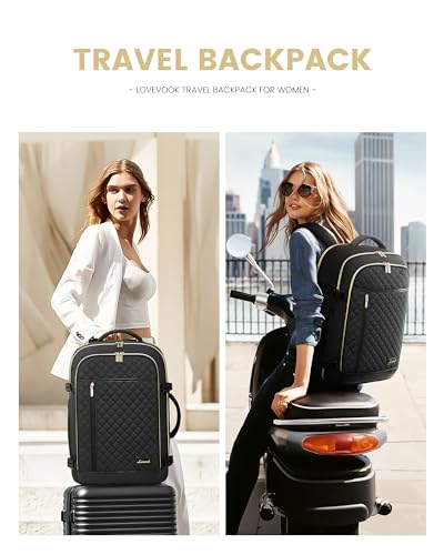 LOVEVOOK Travel Backpack for Women, Carry on Backpack for Airplanes,TSA Personal Item Travel Bag fits 15.6" Laptop,Travel Essentials Carry On Bag Flight Approved with 3 Packing Cubes