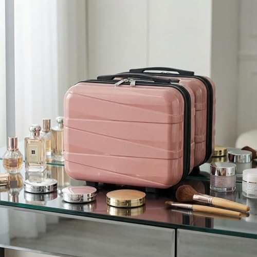 AGVOTK 20" Carry On Luaggage set, 2 Piece Spinner Suitcase Set with USB & Cupholder, Airline Compatible (Rose Pink)