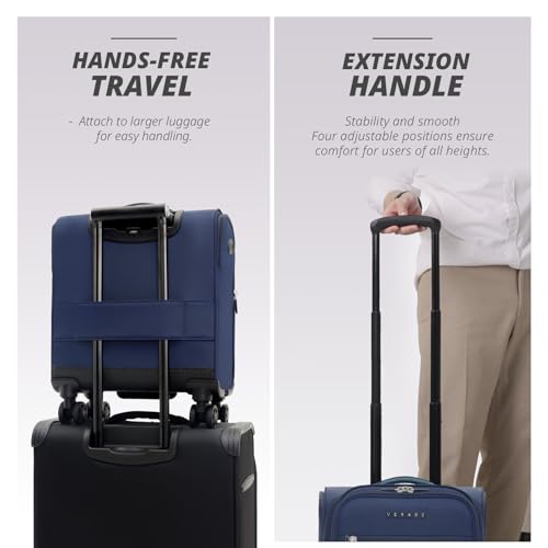 Verage Under Seat Luggage with Wheels, Softside Small Suitcase Spinner Carry On Luggage Bags for Airlines Airplanes Short Trip Men Women (Navy, 14-Inch Underseat)