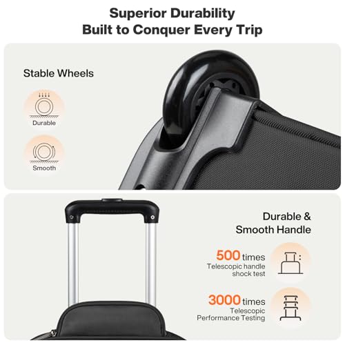 mixi 16 Inch Underseat Carry-On Luggage, Softside Suitcase with Wheels, Fashion Lightweight Water-Resistant Personal Item Travel Bag for Short Trips, Black-Off white