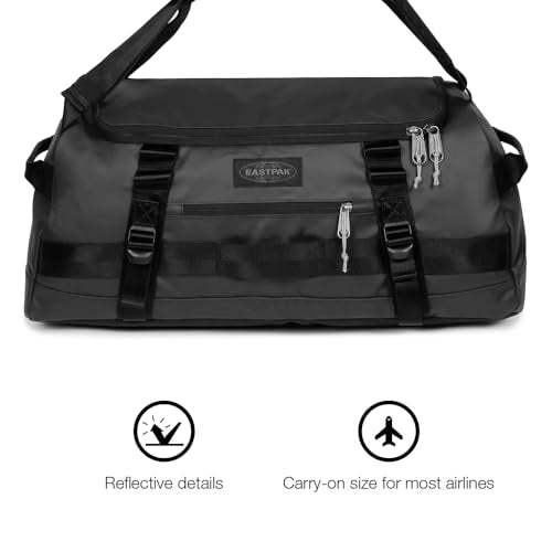 Eastpak Duffel Pack S – 40L Convertible Duffel Bag with Backpack Straps, Cabin-Size Travel Design, Weatherproof Finish & Gear Loops, Tarp Black