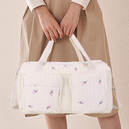 ALINUOYQ Quilted Diaper Bag Tote Cute Large Baby Bag for Mom, Hospital Bags for Labor Delivery, Weekender & Overnight Travel Duffel Bags for Women, Pañaleras para Bebe