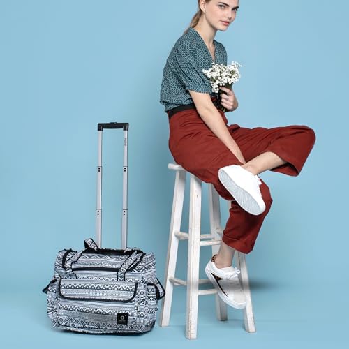 J World Donna Rolling Tote Bag on Wheels for Women. Roller Laptop Briefcase. Overnight Weekender Teachers Work, Night Bloom