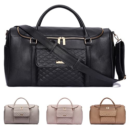 Travel Duffel Bag by Luli Bebe – Designer Vegan Leather Weekender Bag, Stylish & Functional (Black)