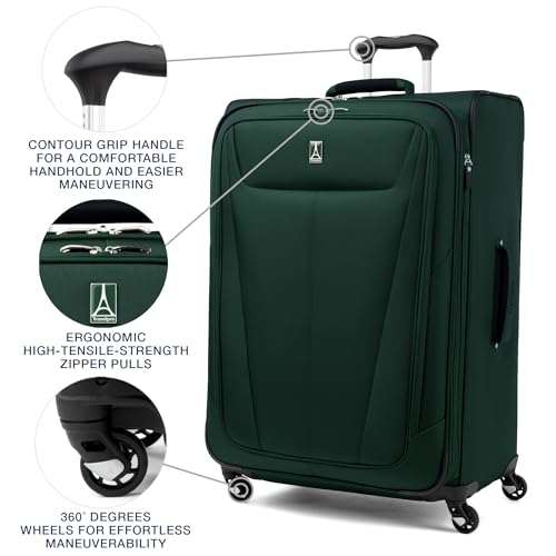 Travelpro Maxlite 5 Softside Expandable Luggage with 4 Spinner Wheels, Lightweight Suitcase, Men and Women, Forest Green, Checked-Large 29-Inch
